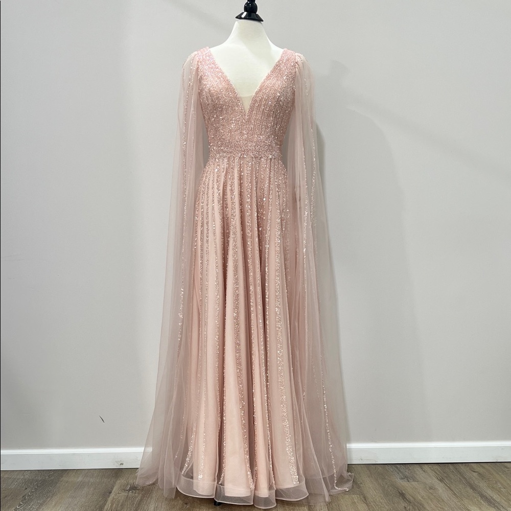 Elegant Long Sleeve Blush Evening Dress (NWT) size 10
